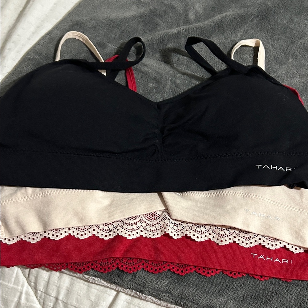 Tahari Women's Bralette Trio - Black, Cream, Red